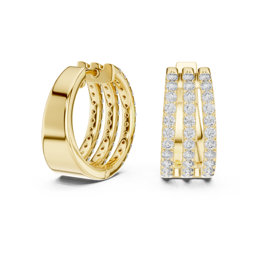 Triple Row Diamond Huggie Hoop Earrings