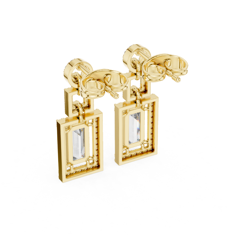 Art Deco Emerald-Cut Diamond Drop Earrings i