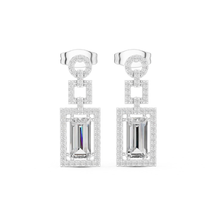 Art Deco Emerald-Cut Diamond Drop Earrings i