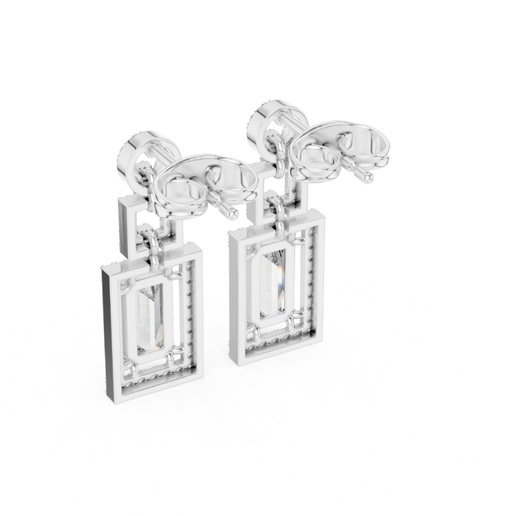 Art Deco Emerald-Cut Diamond Drop Earrings i