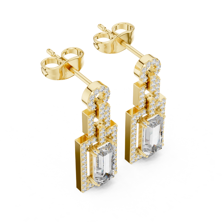Art Deco Emerald-Cut Diamond Drop Earrings i