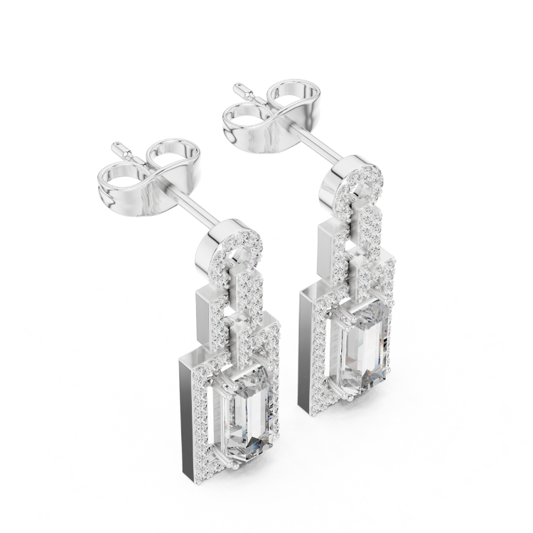 Art Deco Emerald-Cut Diamond Drop Earrings i