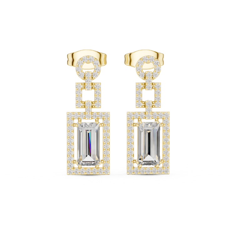 Art Deco Emerald-Cut Diamond Drop Earrings i