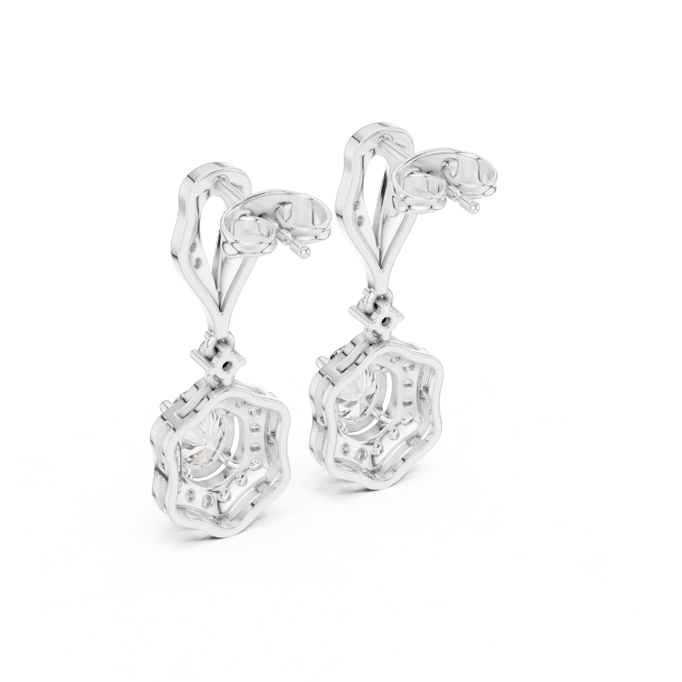 Vintage Floral-Inspired Oval Diamond Drop Earrings