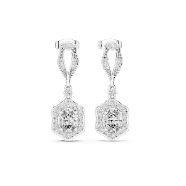 Vintage Floral-Inspired Oval Diamond Drop Earrings