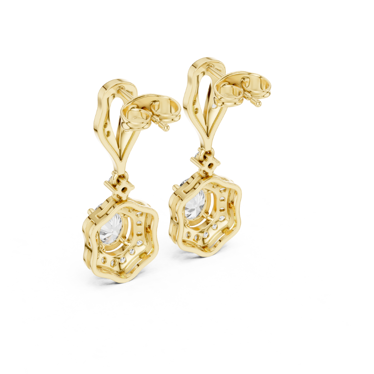 Vintage Floral-Inspired Oval Diamond Drop Earrings