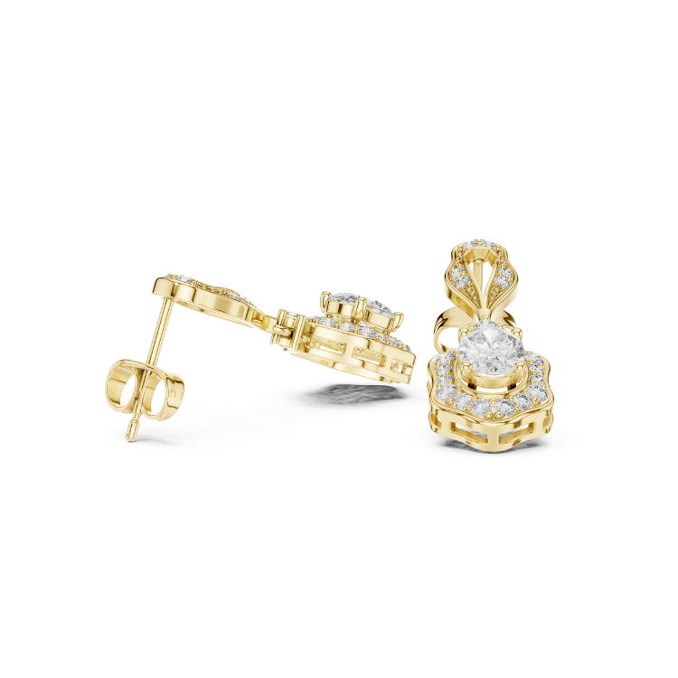 Vintage Floral-Inspired Oval Diamond Drop Earrings