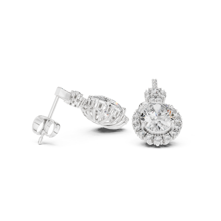 Classic Halo Round Diamond Drop Earrings