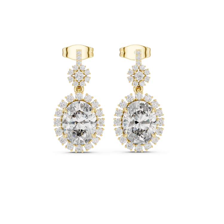 Classic Halo Round Diamond Drop Earrings