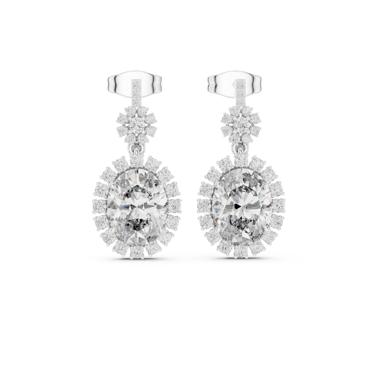Classic Halo Round Diamond Drop Earrings