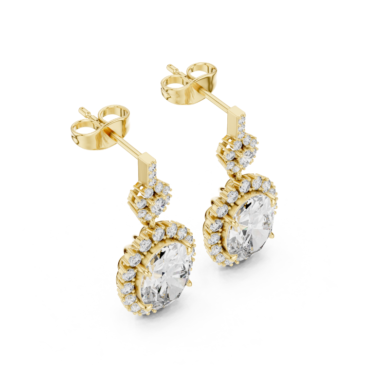 Classic Halo Round Diamond Drop Earrings