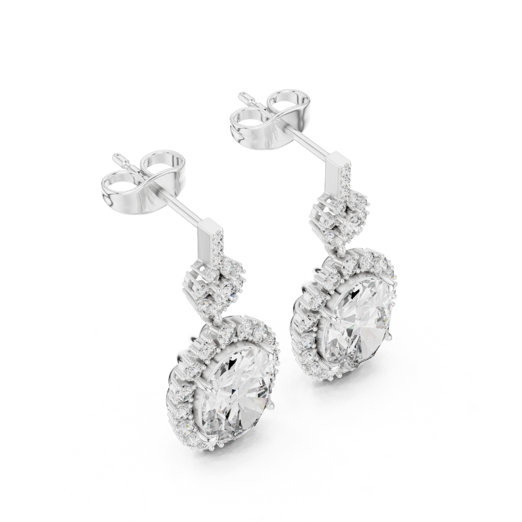 Classic Halo Round Diamond Drop Earrings