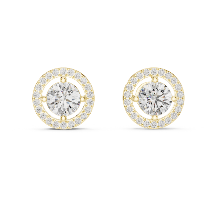 Halo Grid Round Diamond Stud Earrings