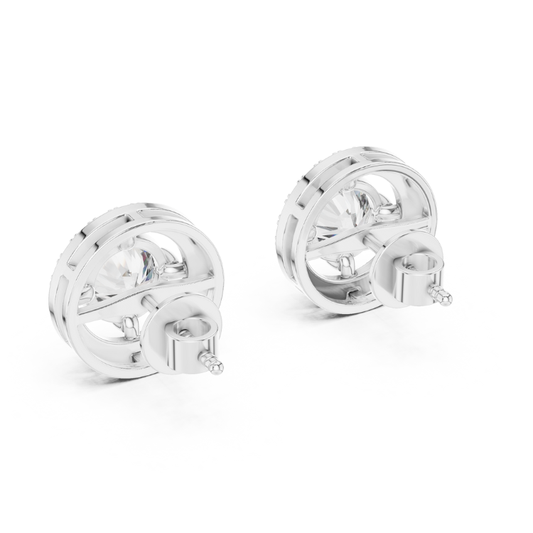 Halo Grid Round Diamond Stud Earrings