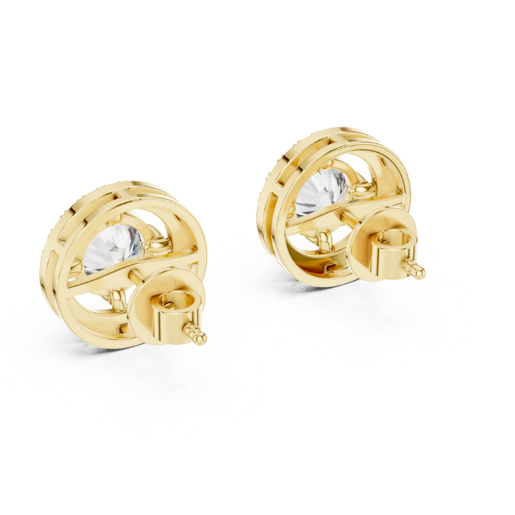 Halo Grid Round Diamond Stud Earrings