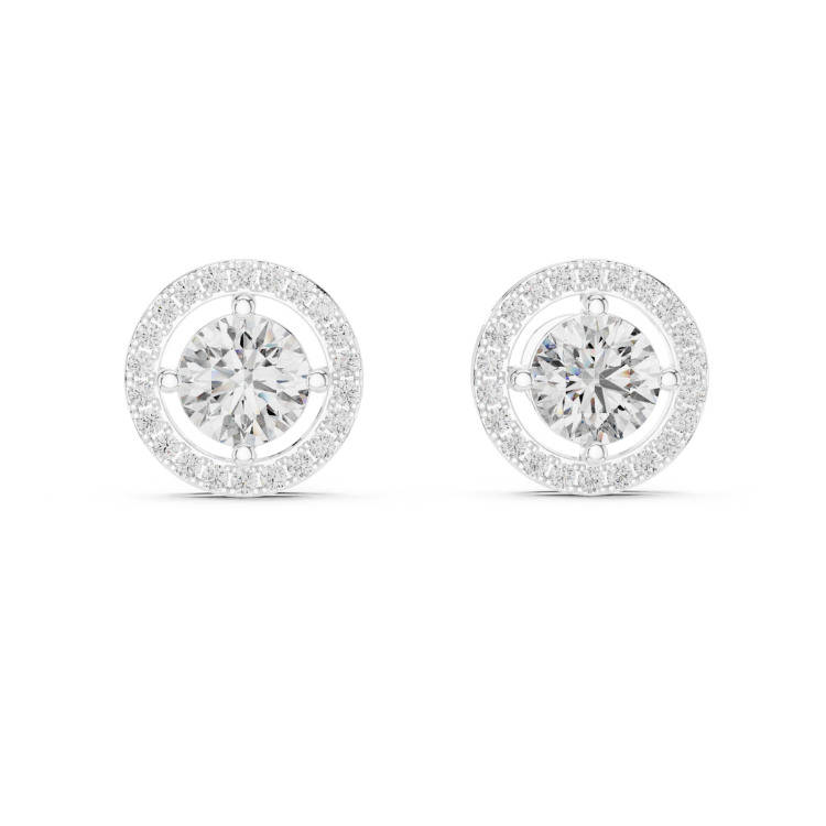 Halo Grid Round Diamond Stud Earrings