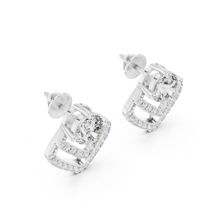 Geometric Cage Diamond Stud Earrings