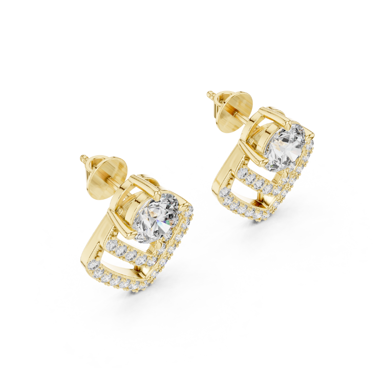 Geometric Cage Diamond Stud Earrings