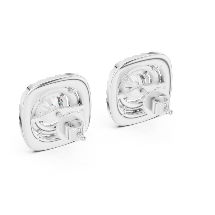 Double Halo Cushion Frame Diamond Stud Earrings