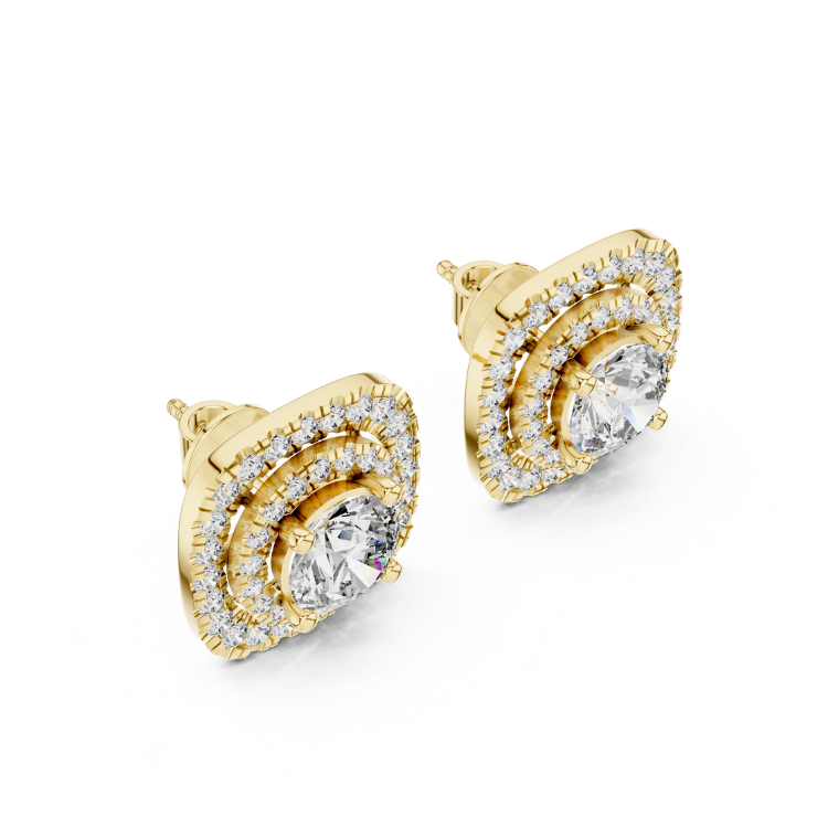 Double Halo Cushion Frame Diamond Stud Earrings