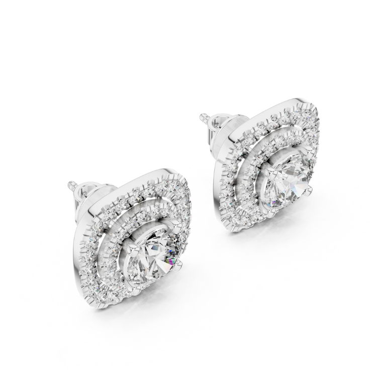 Double Halo Cushion Frame Diamond Stud Earrings