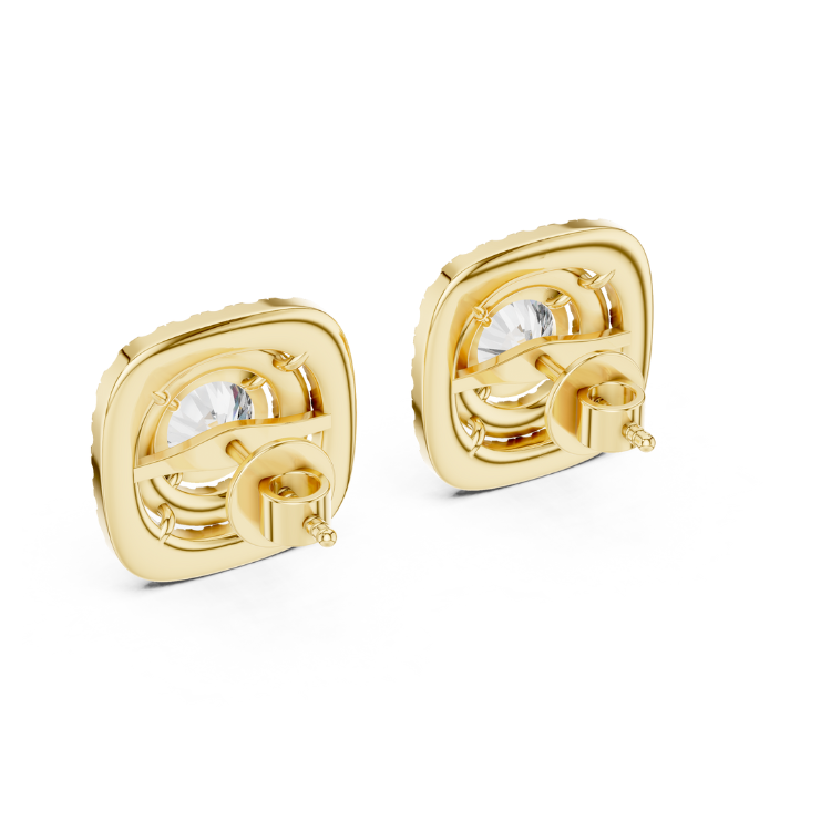 Double Halo Cushion Frame Diamond Stud Earrings