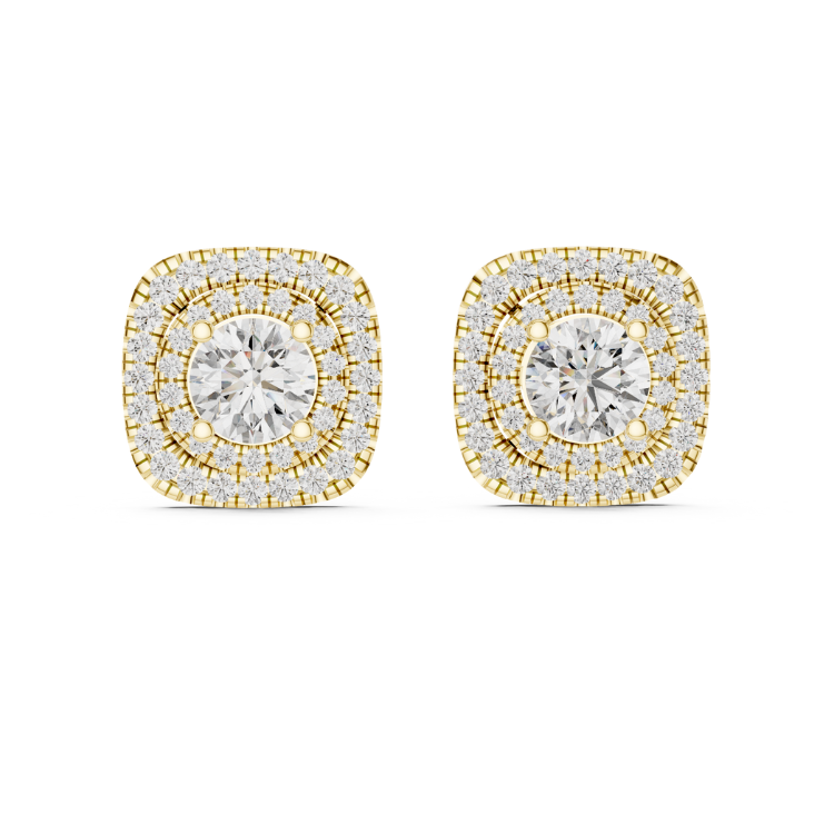 Double Halo Cushion Frame Diamond Stud Earrings