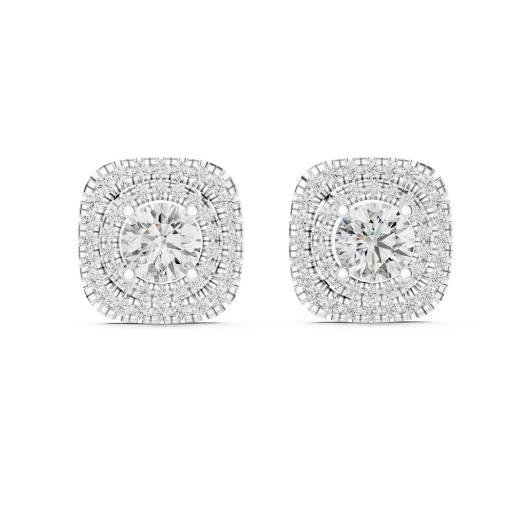 Double Halo Cushion Frame Diamond Stud Earrings