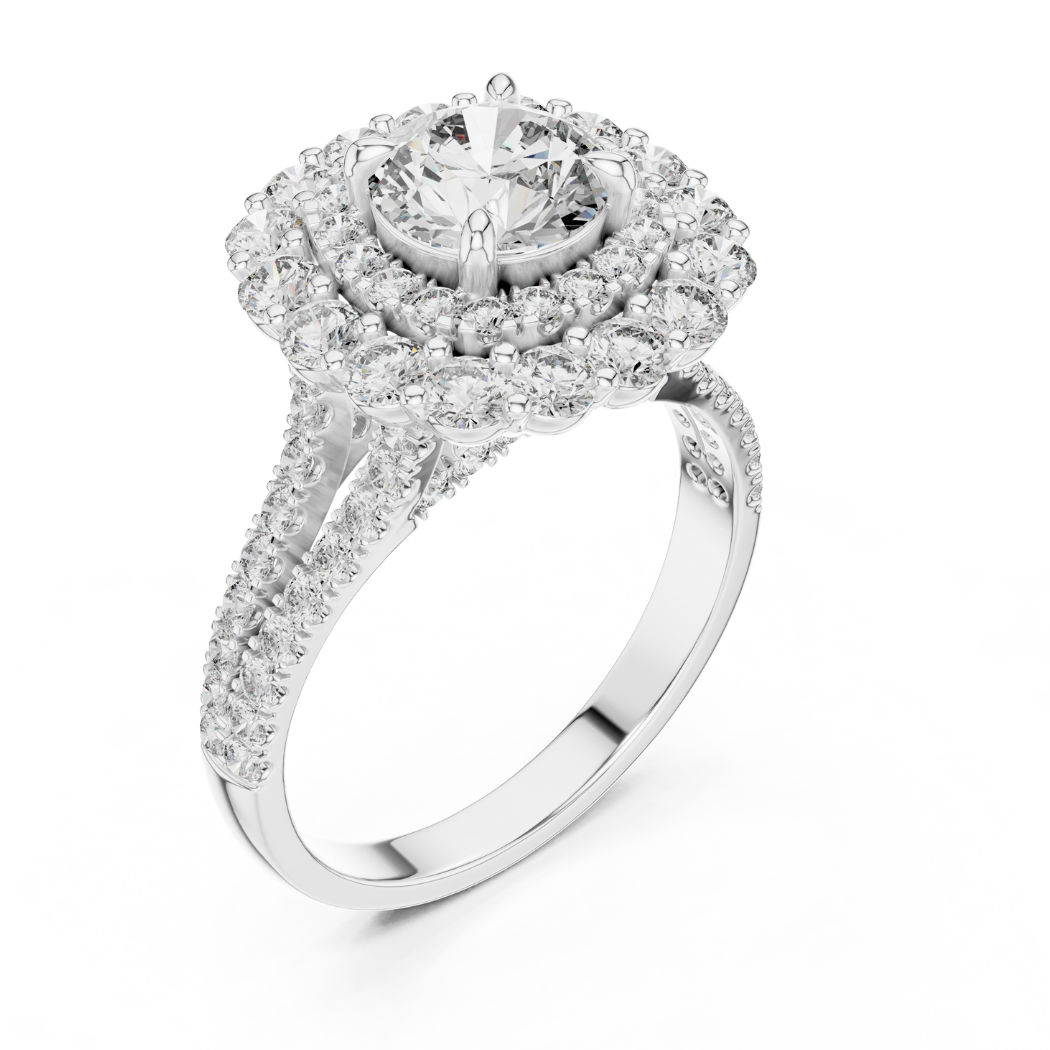 Double Halo Round Brilliant Diamond Engagement Ring