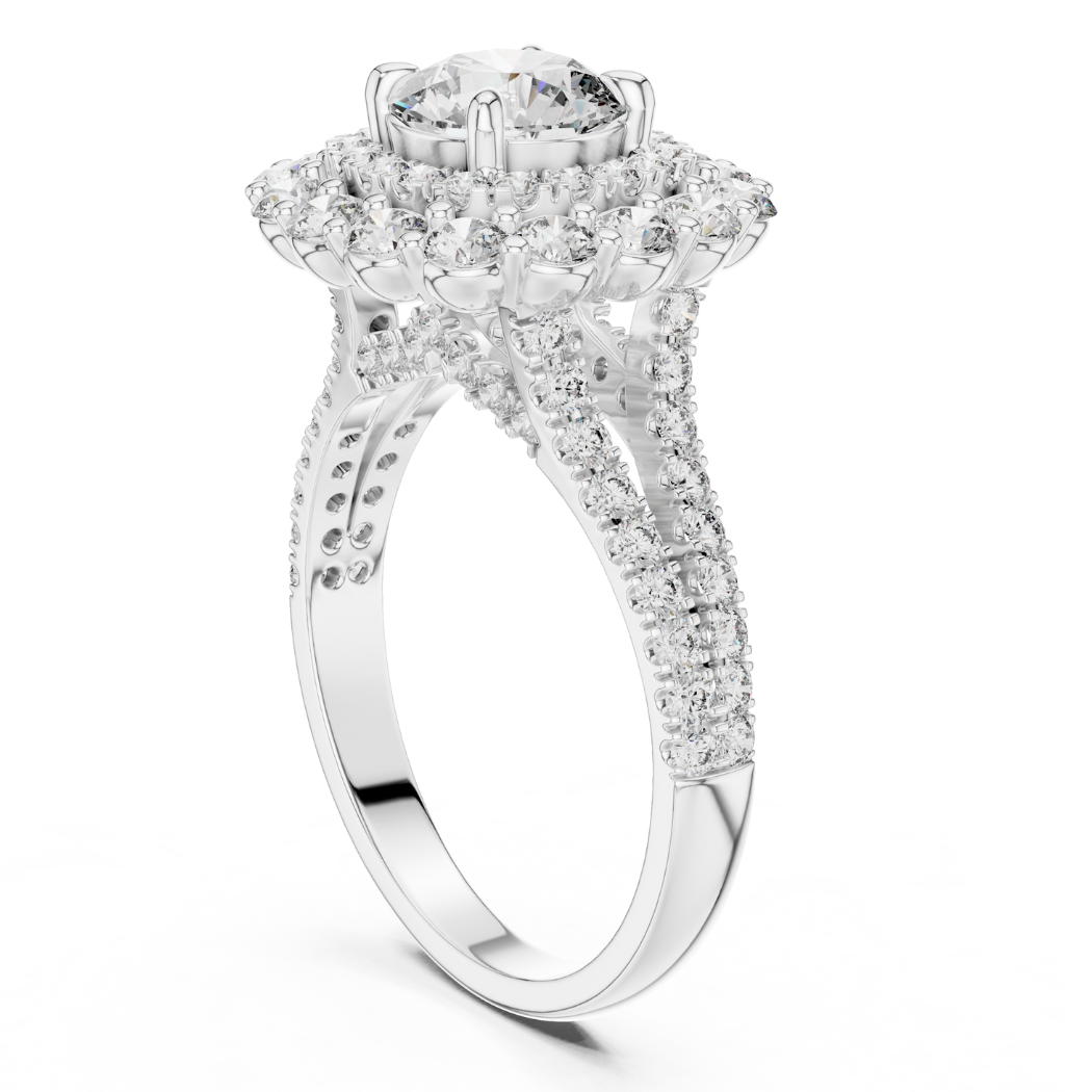 Double Halo Round Brilliant Diamond Engagement Ring