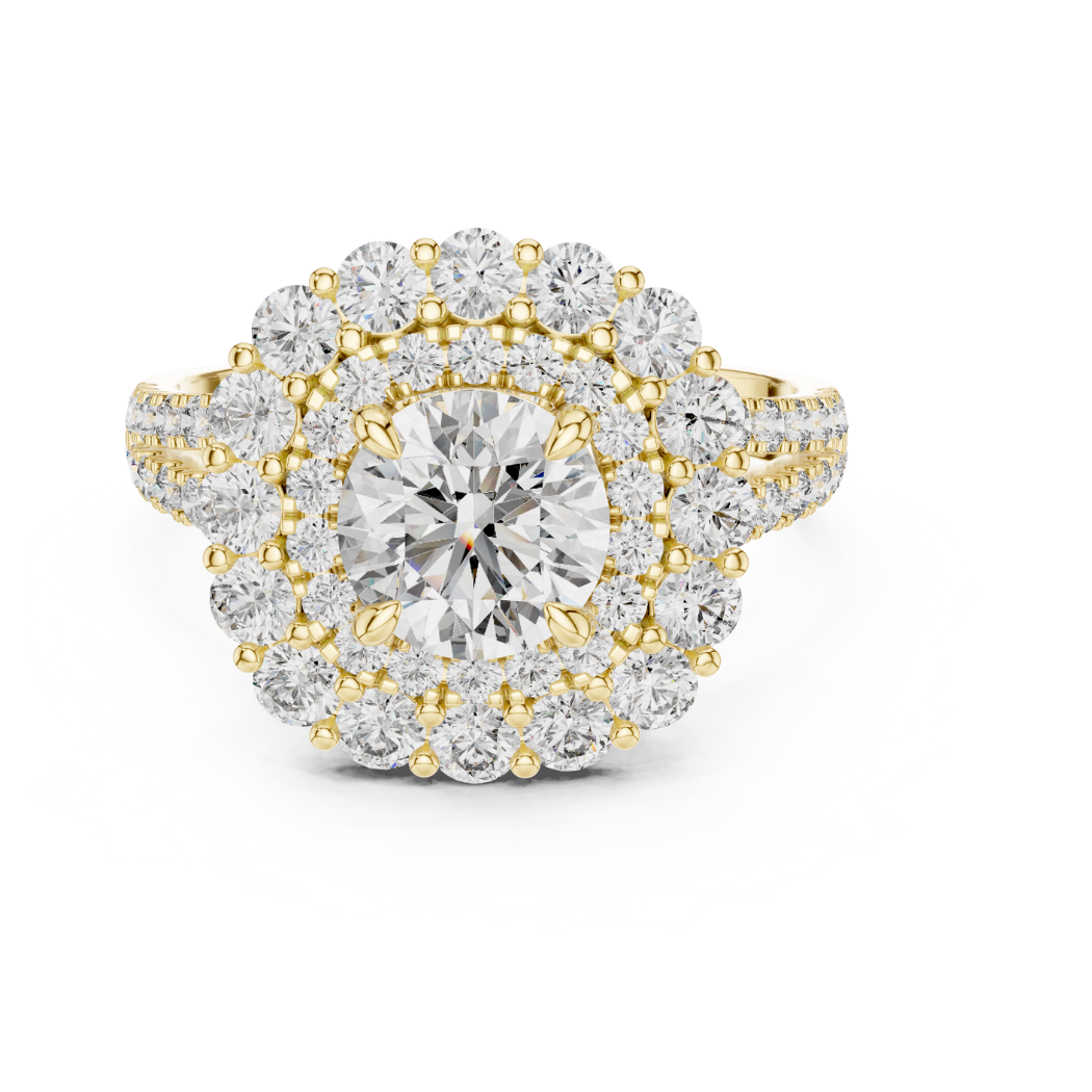 Double Halo Round Brilliant Diamond Engagement Ring