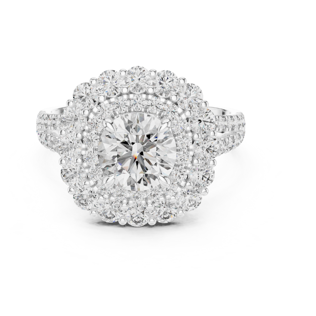 Double Halo Round Brilliant Diamond Engagement Ring