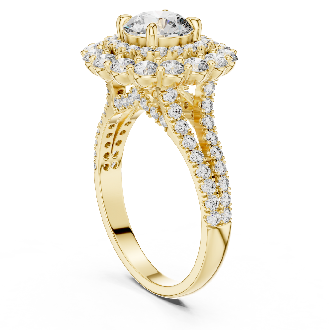 Double Halo Round Brilliant Diamond Engagement Ring