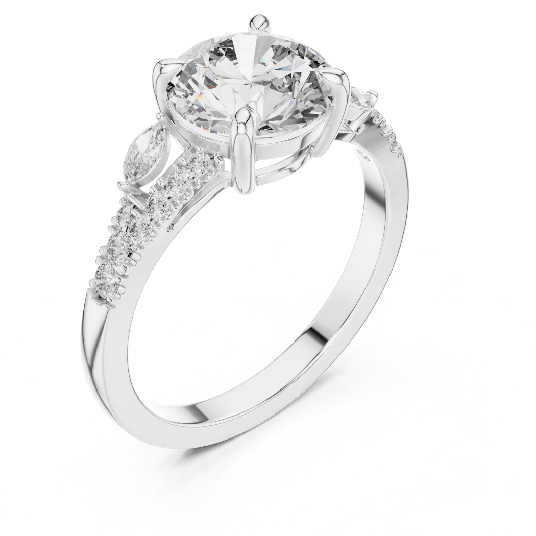 Brilliant Round Cut Engagement Ring with Marquise Accents
