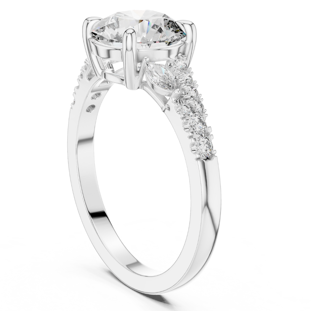 Brilliant Round Cut Engagement Ring with Marquise Accents