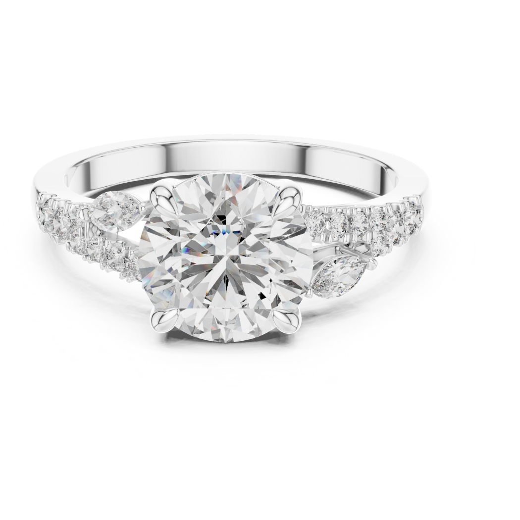 Brilliant Round Cut Engagement Ring with Marquise Accents