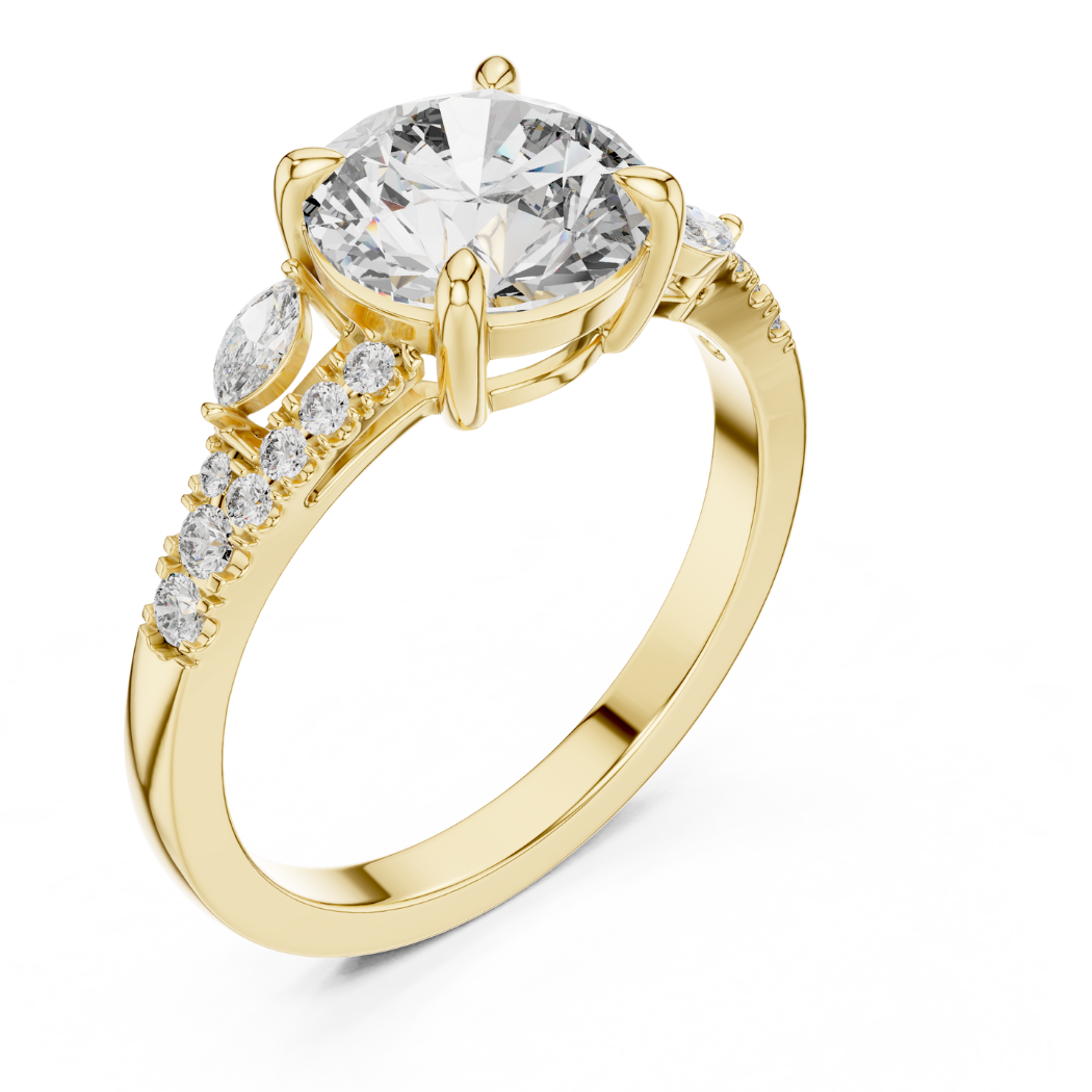 Brilliant Round Cut Engagement Ring with Marquise Accents
