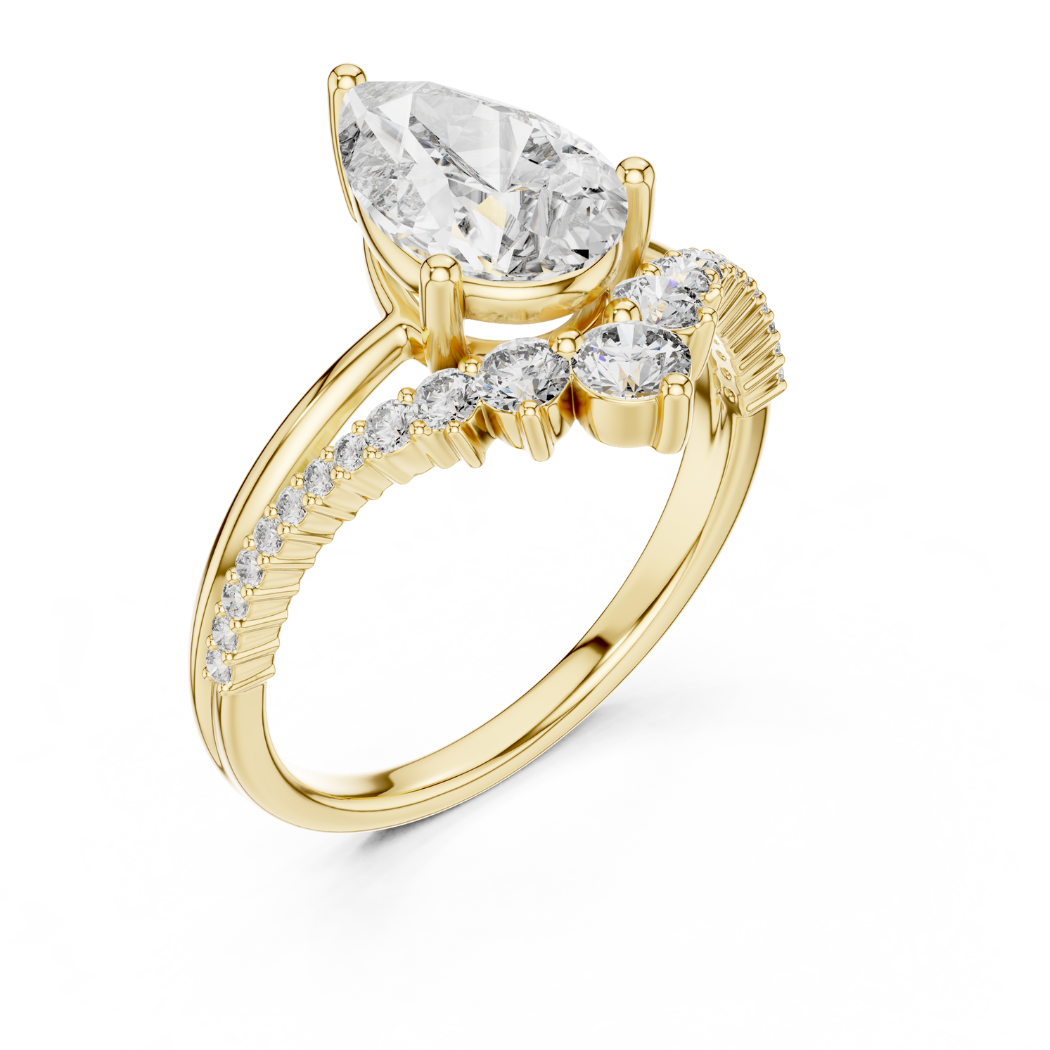 Pear-Cut Diamond Engagement Ring with Curved Pavé Band