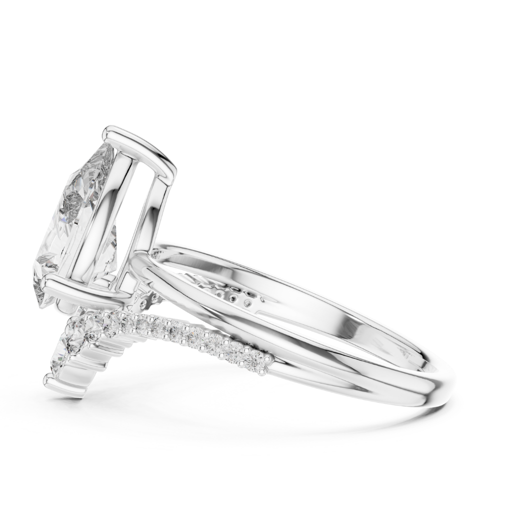 Pear-Cut Diamond Engagement Ring with Curved Pavé Band