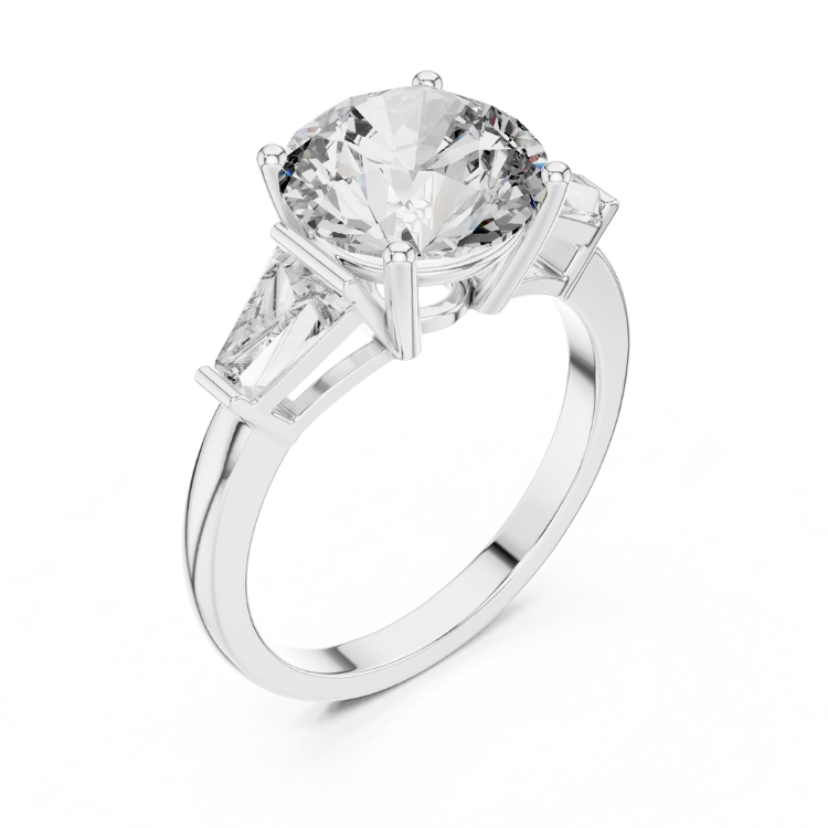Classic Round Brilliant Solitaire with Tapered Baguette Diamond Accents
