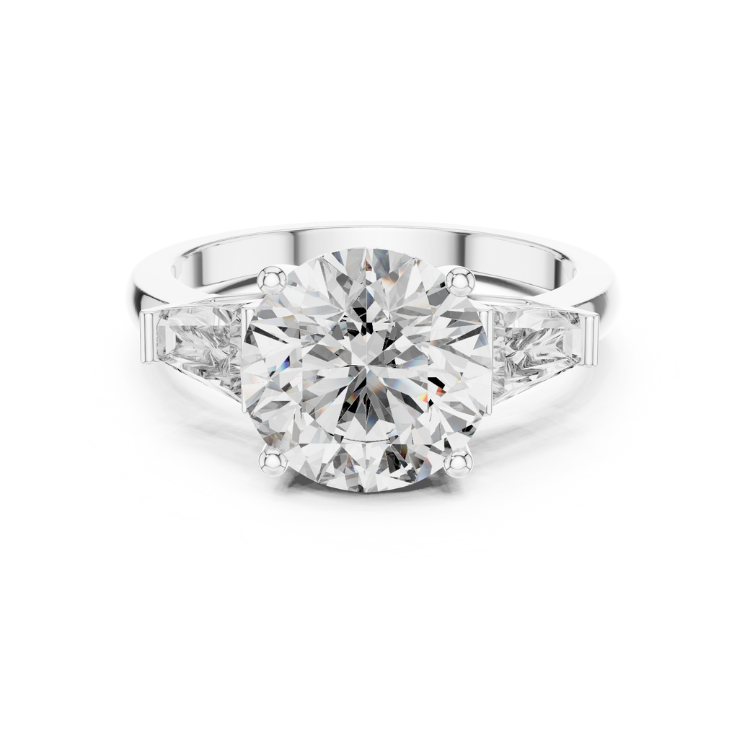 Classic Round Brilliant Solitaire with Tapered Baguette Diamond Accents