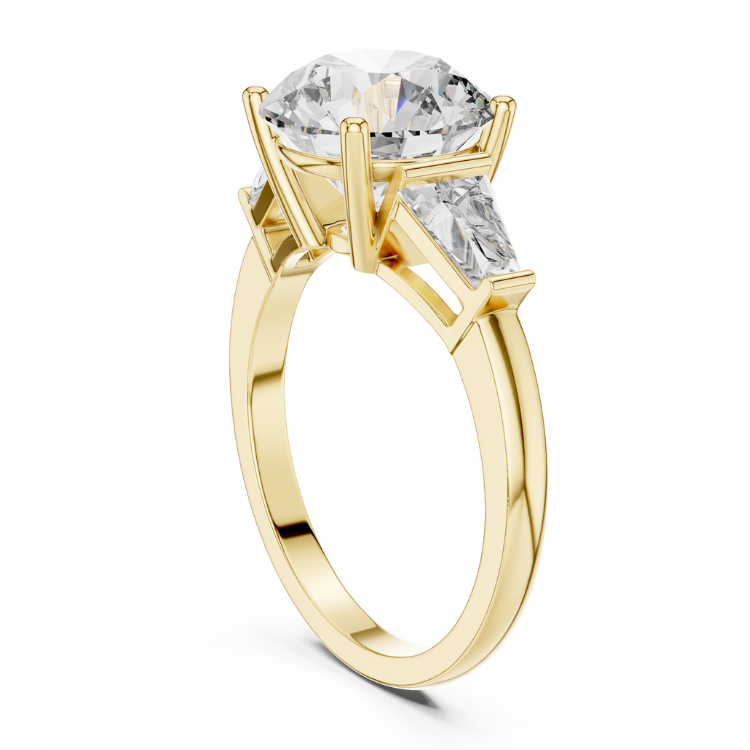 Classic Round Brilliant Solitaire with Tapered Baguette Diamond Accents