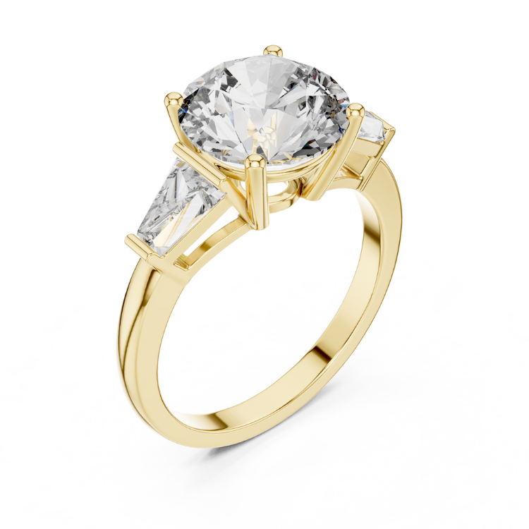 Classic Round Brilliant Solitaire with Tapered Baguette Diamond Accents