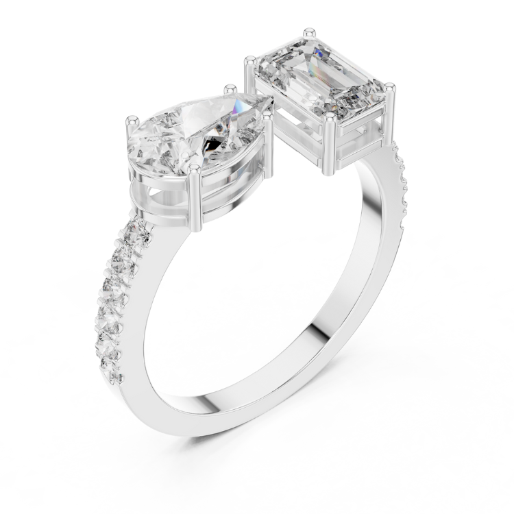 Pear & Emerald Cut Diamond Bypass Ring