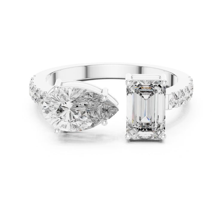 Pear & Emerald Cut Diamond Bypass Ring