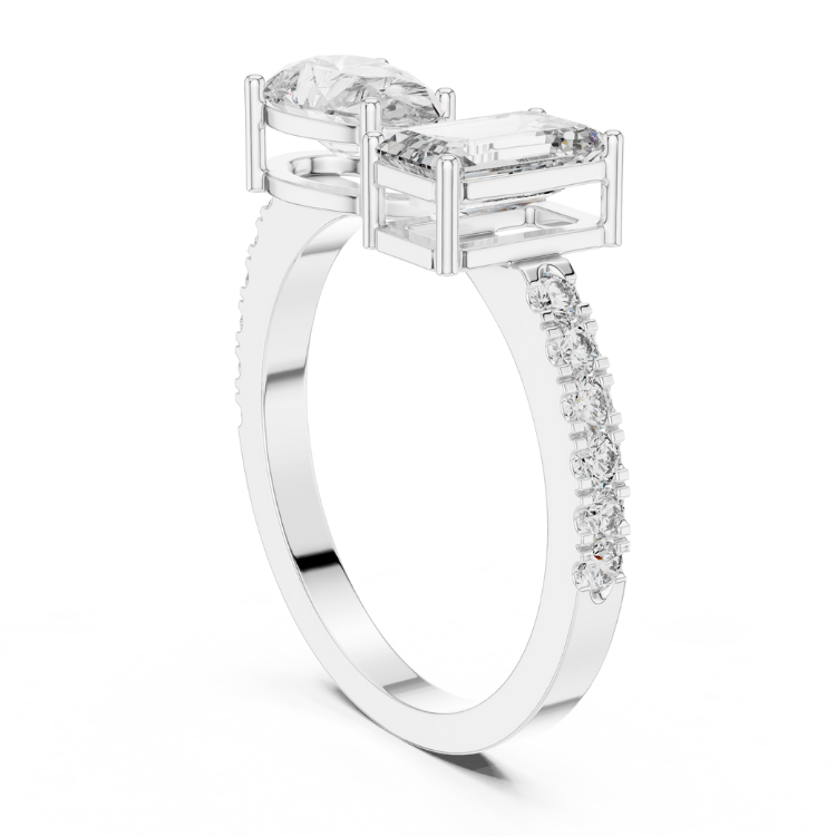 Pear & Emerald Cut Diamond Bypass Ring