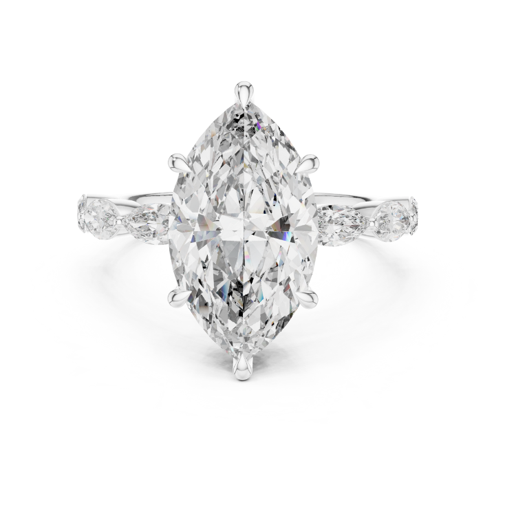 Marquise-Cut Diamond Engagement Ring with Side Stones
