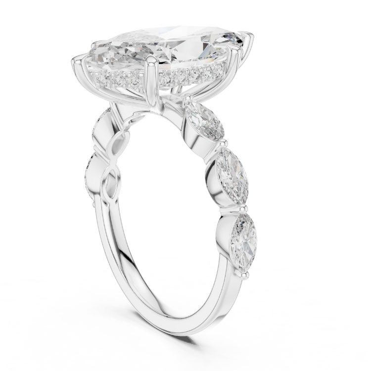 Marquise-Cut Diamond Engagement Ring with Side Stones