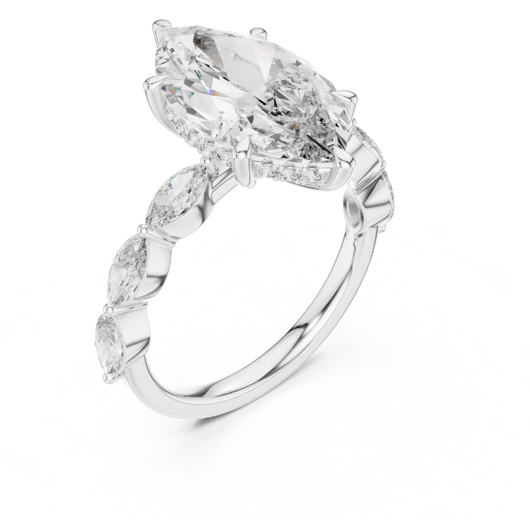 Marquise-Cut Diamond Engagement Ring with Side Stones