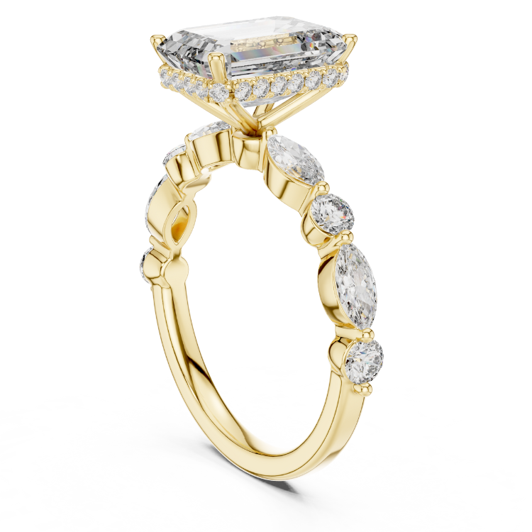 Marquise Side-Stone Emerald Cut Engagement Ring